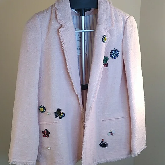 Zara Blush Pink Boucle Blazer Small - Picture 1 of 6